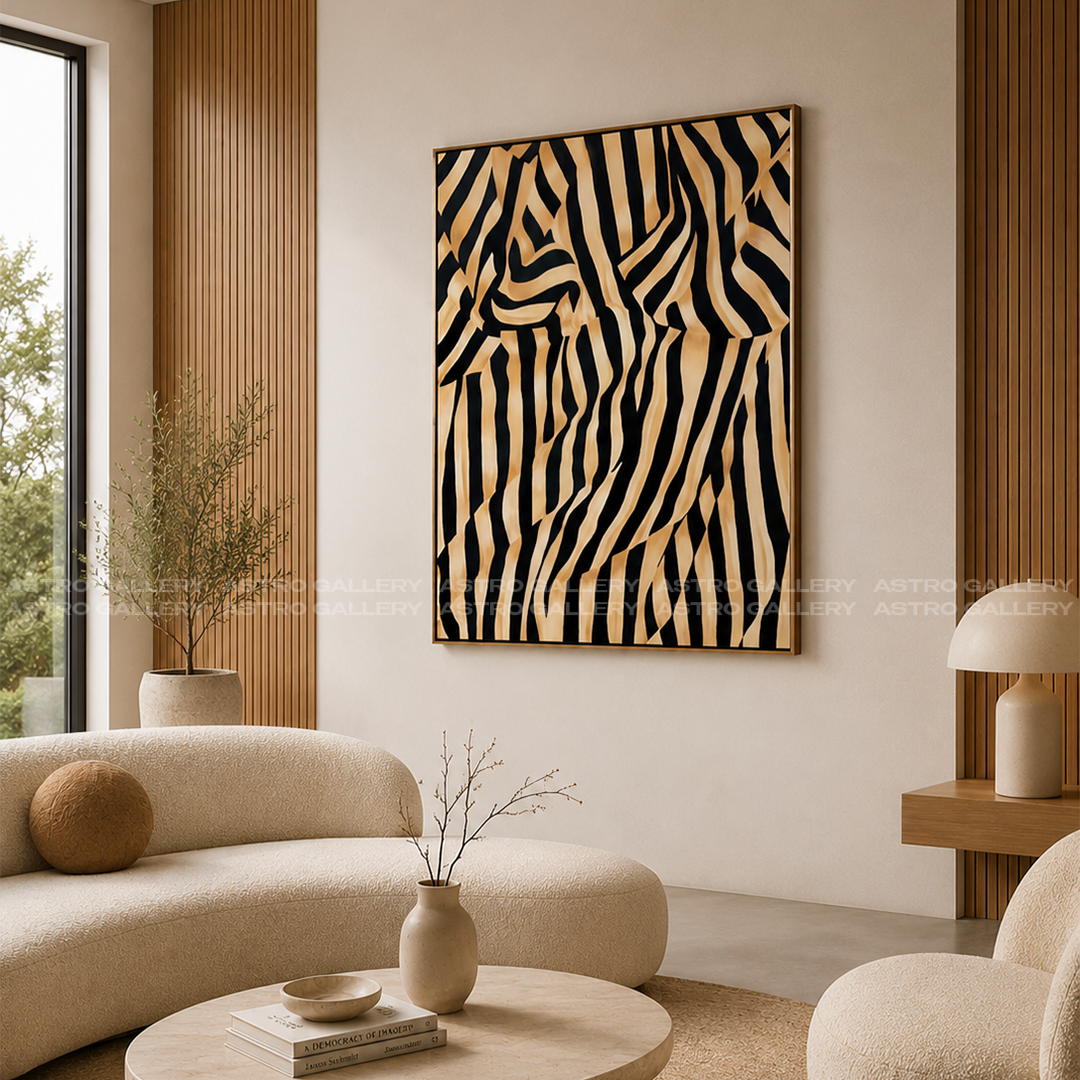 Wavy Gold Lines Framed Canvas