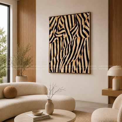 Wavy Gold Lines Framed Canvas