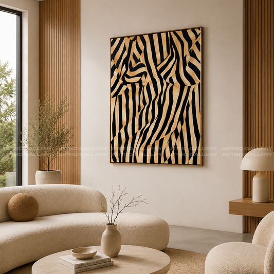 Wavy Gold Lines Framed Canvas