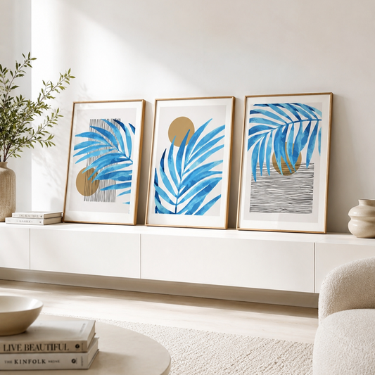 Blue Leafs Set Of Three